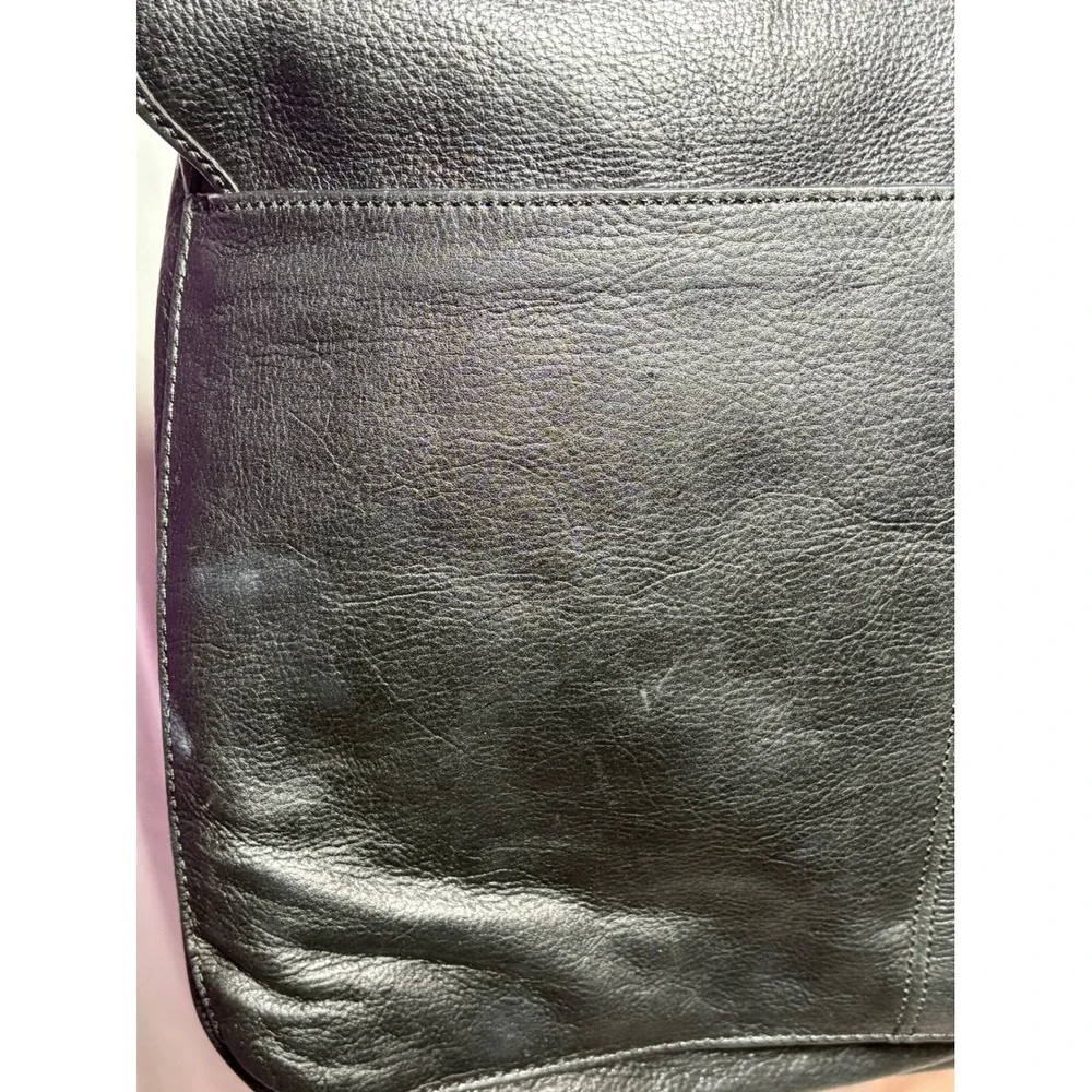 Vintage Mens Black Leather Briefcase Messenger Bag Laptop Crossbody Distressed